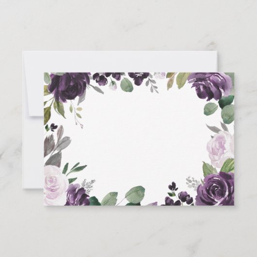 Lila und silberne elegante Blumenhochzeit RSVP Karte (Rückseite)