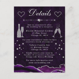 Lila und Silberne Glitzer-Agate-Hochzeitdetails Begleitkarte