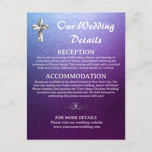 Lila und silberne Hochzeitsdetails Christliches Kr Begleitkarte (Vorderseite)