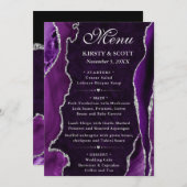 Lila und Silberne Imitate Glitzer Agate Wedding Menükarte (Vorne/Hinten)