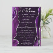 Lila und Silberne Imitate Glitzer Agate Wedding Menükarte (Stehend Vorderseite)
