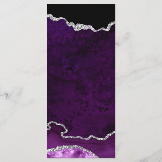 Lila und Silberne Imitate Glitzer Agate Wedding Menükarte (Rückseite)