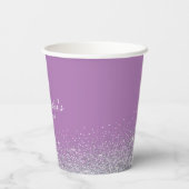 Lila und silberne Imitate Glitzer Custom Paper Cup Pappbecher (Rückseite)