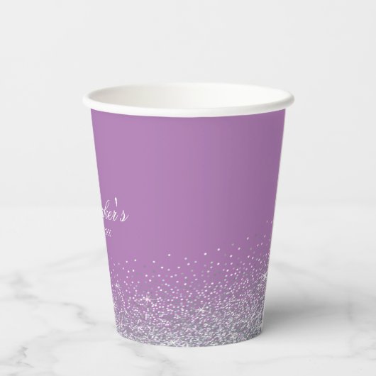 Lila und silberne Imitate Glitzer Custom Paper Cup Pappbecher (Rückseite)