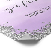 Lila und silberne Karten und Geschenke Hochzeitspo Poster (Ecke)