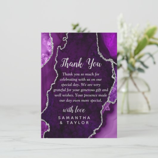 Lila und silberne Marmorhochzeit Dankeskarte (Stehend Vorderseite)