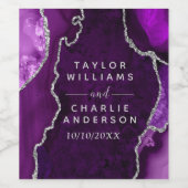 Lila und silberne Marmorhochzeit Weinetikett (Einzelnes Label)
