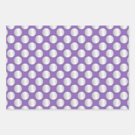 Lila und silberne Polka-Punkte Geschenkpapier Set (Vorderseite)