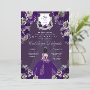 Lila und silberne Prinzessin Burg Quinceañera Einladung