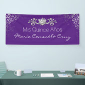 Lila und silberne Quinceanera Fahne Banner (Messe)