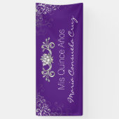 Lila und silberne Quinceanera Fahne Banner (Vertikal)