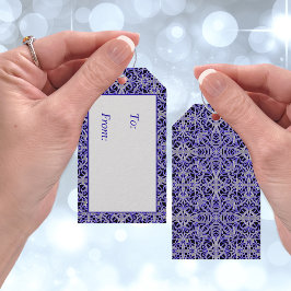 Lila und silberne Spitzenmuster Geschenkanhänger