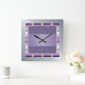Lila und silberne Wall-Uhr Quadratische Wanduhr (Zuhause)