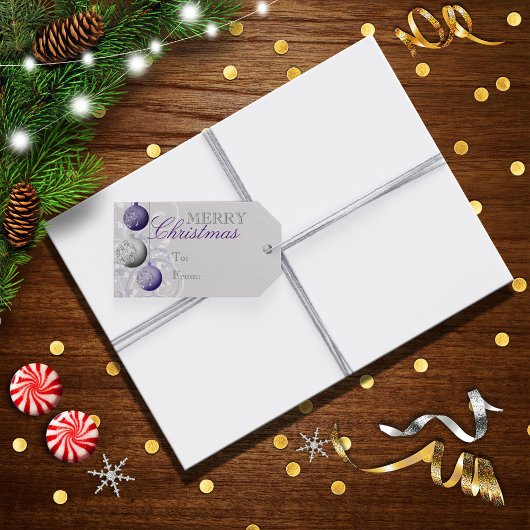 Lila und silberne Weihnachten Geschenkanhänger