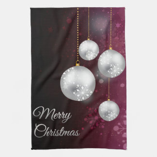 Lila und silberne Weihnachtsbaumbälle Geschirrtuch