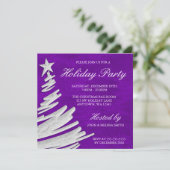 Lila und Silberne Weihnachtsbaumparty Einladung (Stehend Vorderseite)