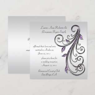 Lila und Silberne Wirbel auf Silbernem Hintergrund Einladung