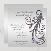 Lila und silberne Wirbel auf Silver Background Einladung (Vorne/Hinten)