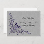 Lila und silberne Wirbel Save the Date Ankündigungspostkarte (Vorne/Hinten)