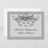 Lila und silberne Wirbel Save the Date Ankündigungspostkarte (Vorne/Hinten)