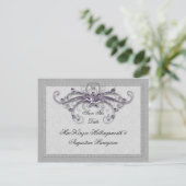 Lila und silberne Wirbel Save the Date Ankündigungspostkarte (Stehend Vorderseite)