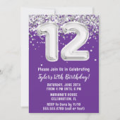 Lila und Silberner 12. Geburtstag Einladung (Vorderseite)