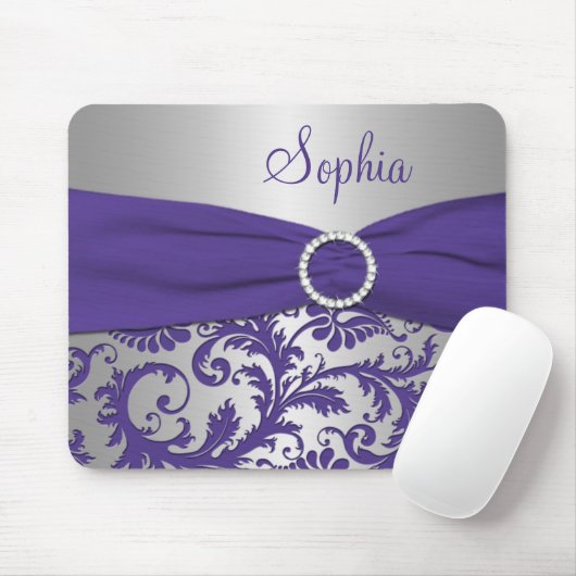Lila und silberner Damast Mousepad (Mit Mouse)