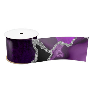 Lila und silberner falscher Glitter-Achat Satinband
