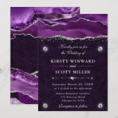 Lila und Silberner Glitzer Agate Wedding Einladung (Vorne/Hinten)