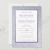 Lila und Silberner Glitzer Einladung zur Hochzeit (Vorderseite)