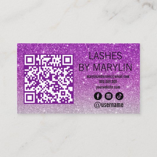 Lila und Silberner Glitzer Ombre Lash Techniker Treuekarte (Rückseite)