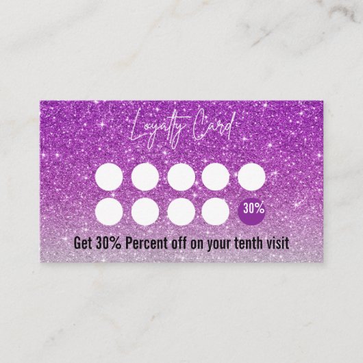 Lila und Silberner Glitzer Ombre Lash Techniker Treuekarte (Vorderseite)
