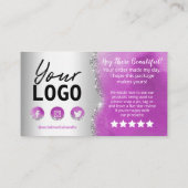 Lila und Silberner Glitzer Vielen Dank Visitenkarte (Rückseite)