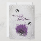 Lila und Silberner Herzbaum Einladung zur Hochzeit (Vorderseite)