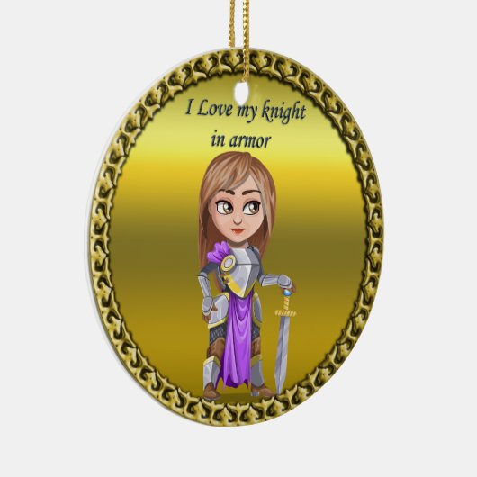 Lila und silberner Ritter in ihrer Rüstung und ihr Keramikornament (Rechts)