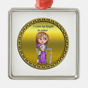 Lila und silberner Ritter in ihrer Rüstung und ihr Ornament Aus Metall