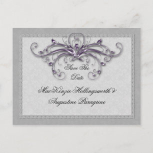 Lila und silberner Wirbel Save the Date Ankündigungspostkarte