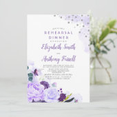 Lila und silbernes Floral Romantisches Probe Dinne Einladung (Stehend Vorderseite)