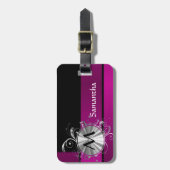 Lila und silbernes Monogramm Gepäckanhänger (Vorderseite vertikal)