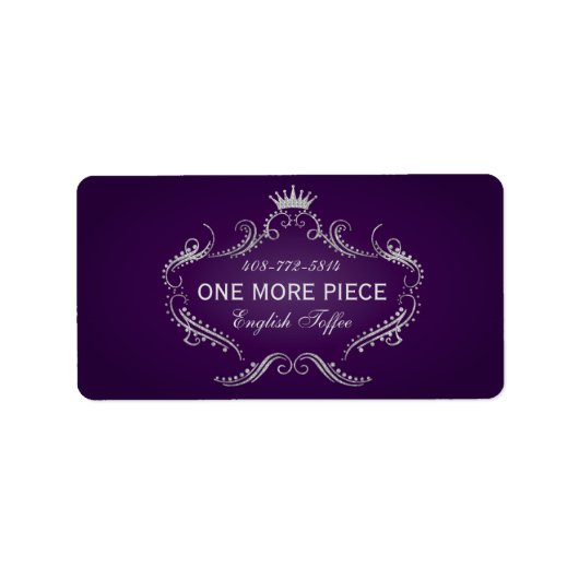 Lila- und Silberrahmen für Glitzer und Kronen Adressaufkleber (Vorne)