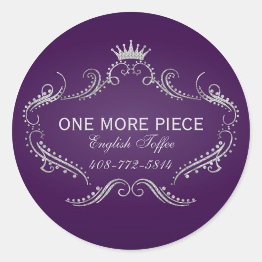 Lila- und Silberrahmen und Glitzer-Kronen-Textur Runder Aufkleber (Vorderseite)