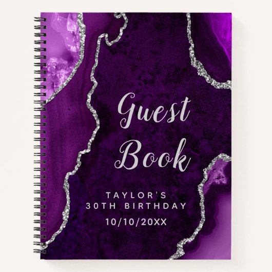 Lila und Silver Agate Birthday Guest Book Notizblock (Vorderseite)