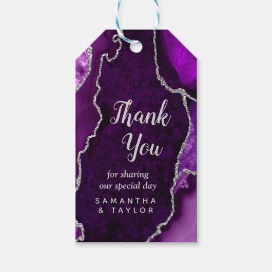 Lila und Silver Agate Wedding Vielen Dank Geschenkanhänger (Vorderseite)
