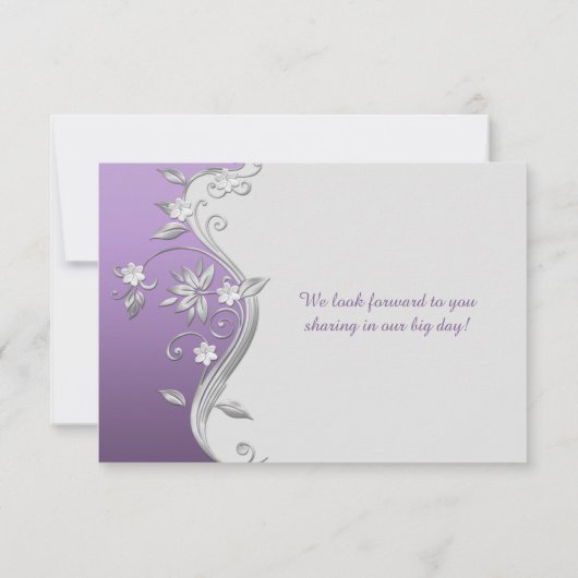 Lila und Silver Blume Wirbel Menü-UAWG Einladung (Rückseite)