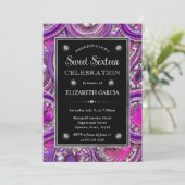 Lila und SIlver Geode Agate Frame Sweet 16 Einladung (Stehend Vorderseite)