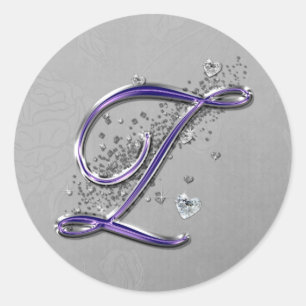 Lila und Silver Glitzer Extravagante Script Monogr Runder Aufkleber