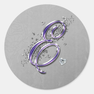 Lila und Silver Glitzer Extravagante Script Monogr Runder Aufkleber