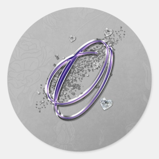 Lila und Silver Glitzer Extravagantes Script Monog Runder Aufkleber (Vorderseite)