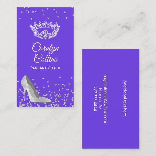 Lila und Silver Pageant Coach Business Card Visitenkarte (Vorne/Hinten)