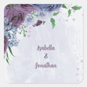 Lila und staubige Blütenhochzeit Quadratischer Aufkleber